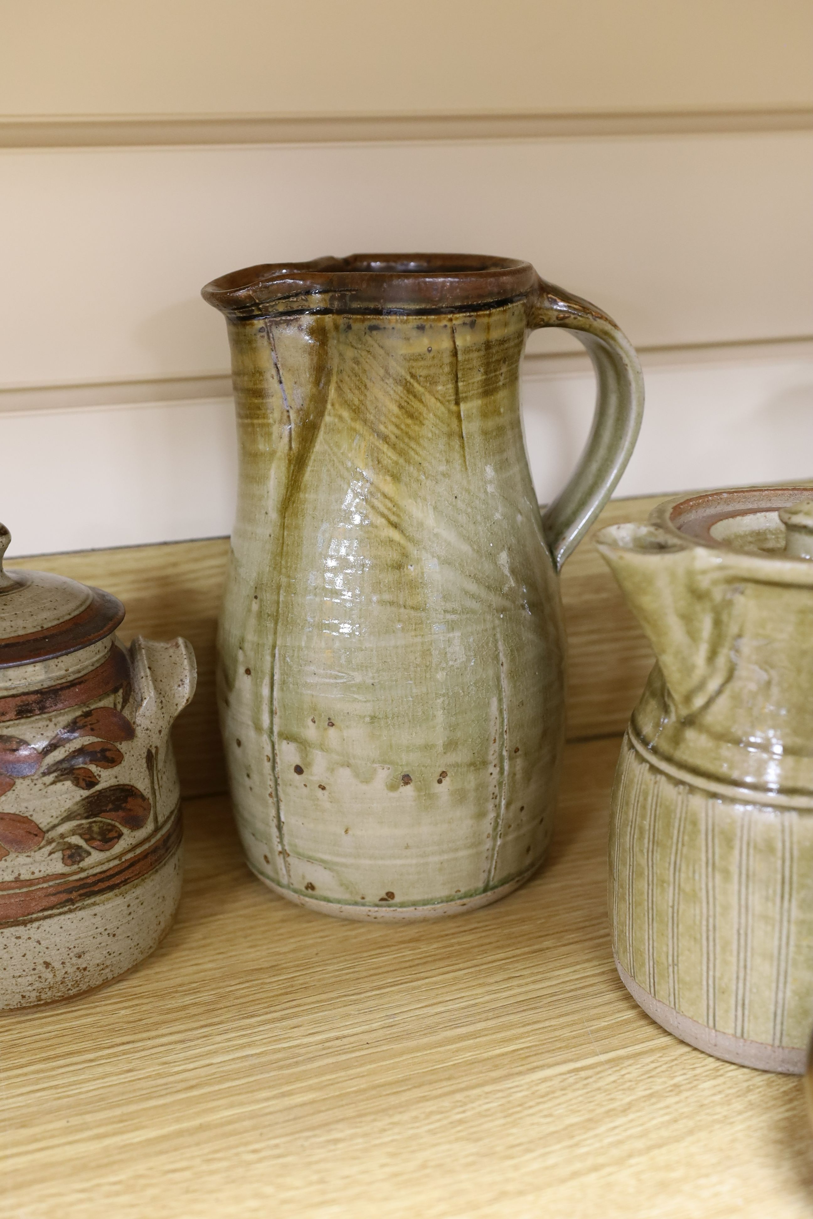 Studio ceramics to include: a Keith Smith jug, a Richard Batterham covered jug, a Winchcombe pottery bowl and jug, a Ray Finch jar and cover, a Chris Lewis South Heighton pottery storage jar and cover etc.